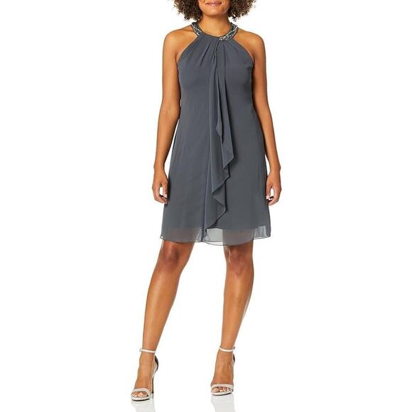 SLNY Dresses & Skirts - NEW SL Fashions Jewel  Braid Halter Chiffon Dress  Cocktail Formal Women's 14
